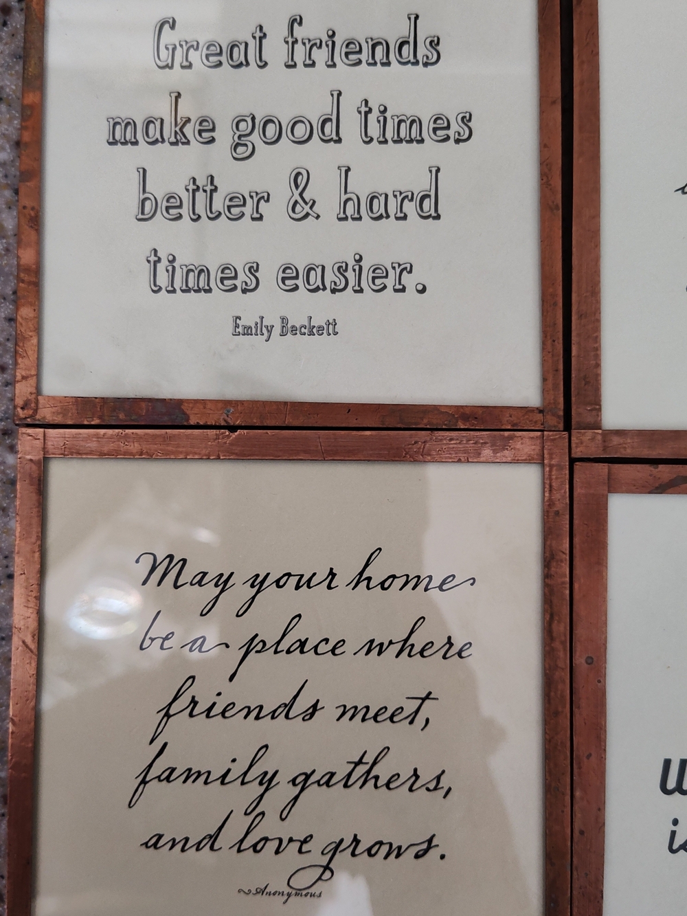 Copper & Glass Coasters Set Of 4 Inspirational  with Cream Print